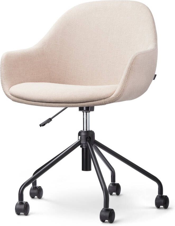 Nolon Nout-Mae Bureaustoel Beige Stof Verstelbaar Wieltjes Zwart Onderstel Design Comfortabel