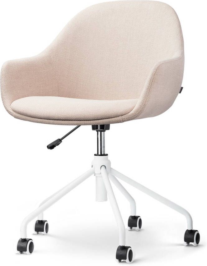 Nolon Nout-Mae Bureaustoel Beige Stof Vestelbaar Wieltjes Wit Onderstel Design Comfortabel