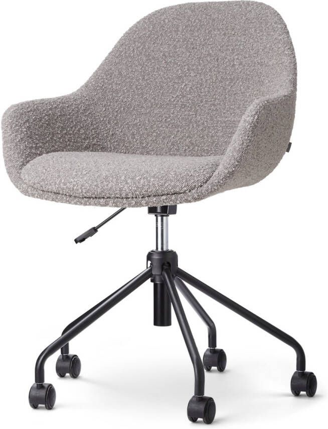 Nolon Nout-Mae Bureaustoel Bouclé Taupe Stof Verstelbaar Wieltjes Zwart Onderstel Design Comfortabel