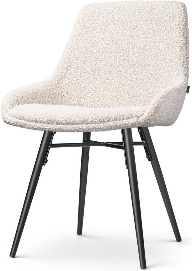 Nolon Nova-Isa Eetkamerstoel Bouclé Beige Stof Zonder Armleuning Zwart Metalen Poten Industrieel Design Comfortabel