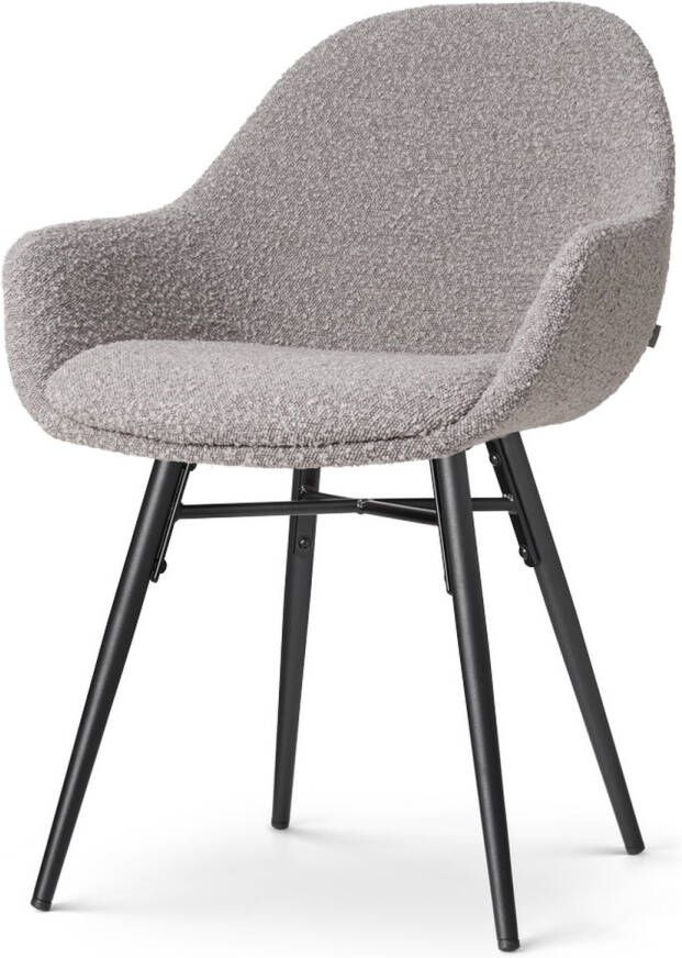 Nolon Nova-Mae Eetkamerstoel Bouclé Taupe met Armleuning Stof Zwart Metalen Poten Design Scandinavisch Comfortabel