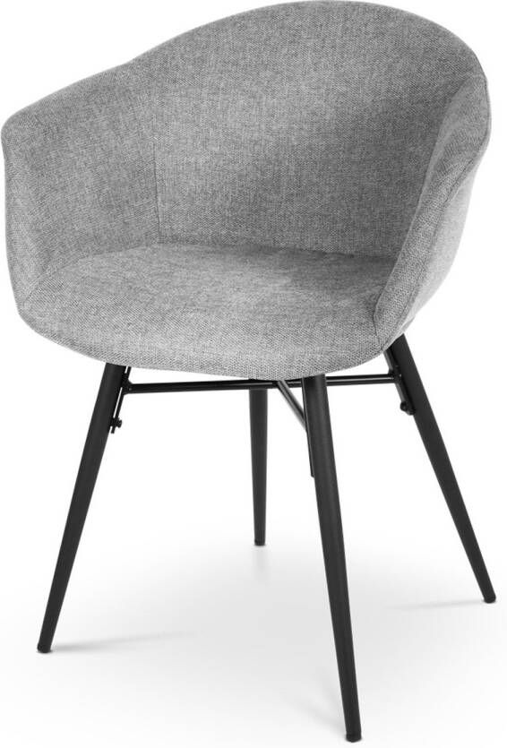 Nolon Nova-Otis Eetkamerstoel Donkergrijs met Armleuning Stof Zwarte Poten Set Van 2 Eetkamerstoelen