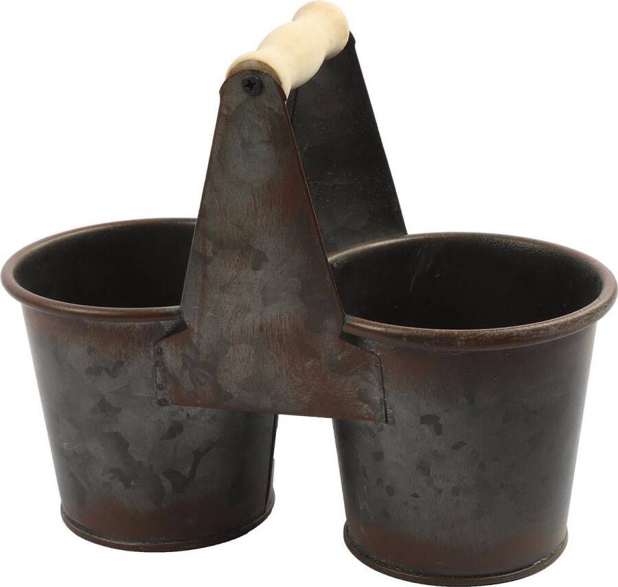 Non Branded Non-branded Bloempot Dubbel 20 5 X 10 X 17 Cm Staal Bruin