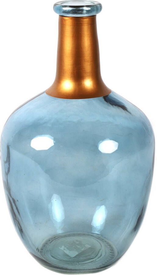 Countryfield Bloemenvaas Firm Big Bottle blauw transparant koper glas D18 x H30 cm Vazen