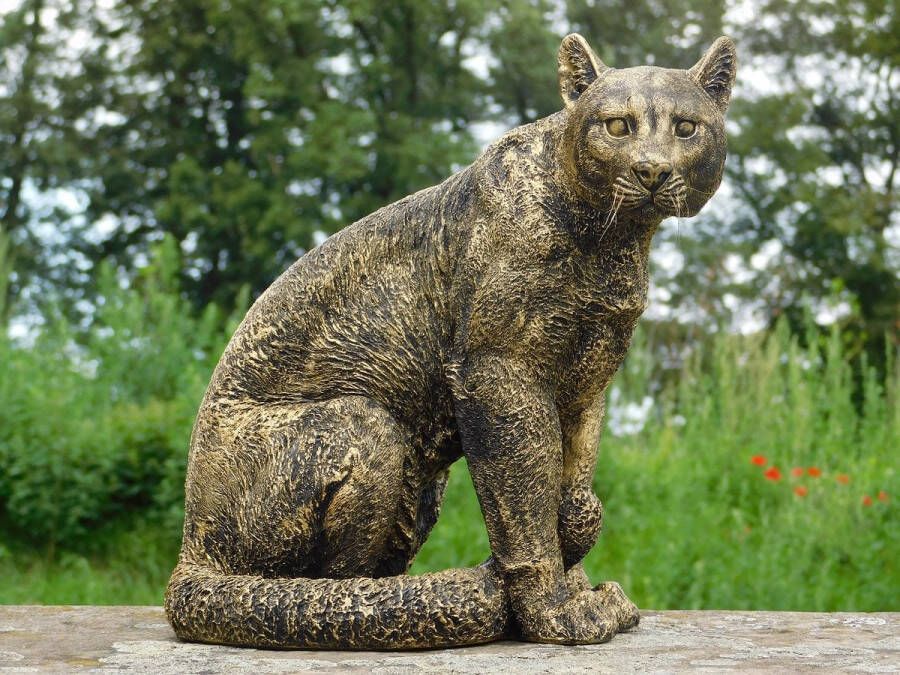 Non Branded Tuinbeeld panter hoogwaardig polystone luipaard goud zwart