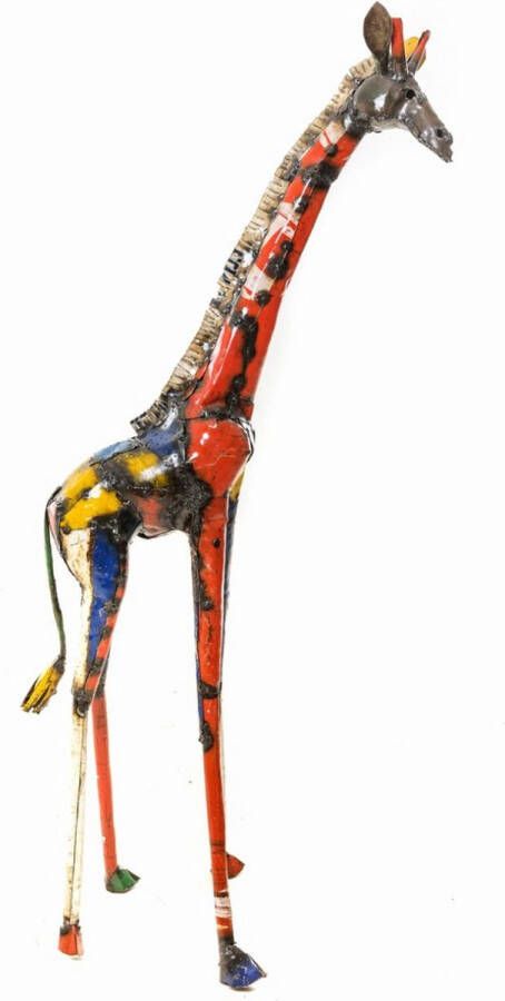 Non Branded Uniek tuinbeeld van een Giraffe metalen kleurrijk beeld groot metaal