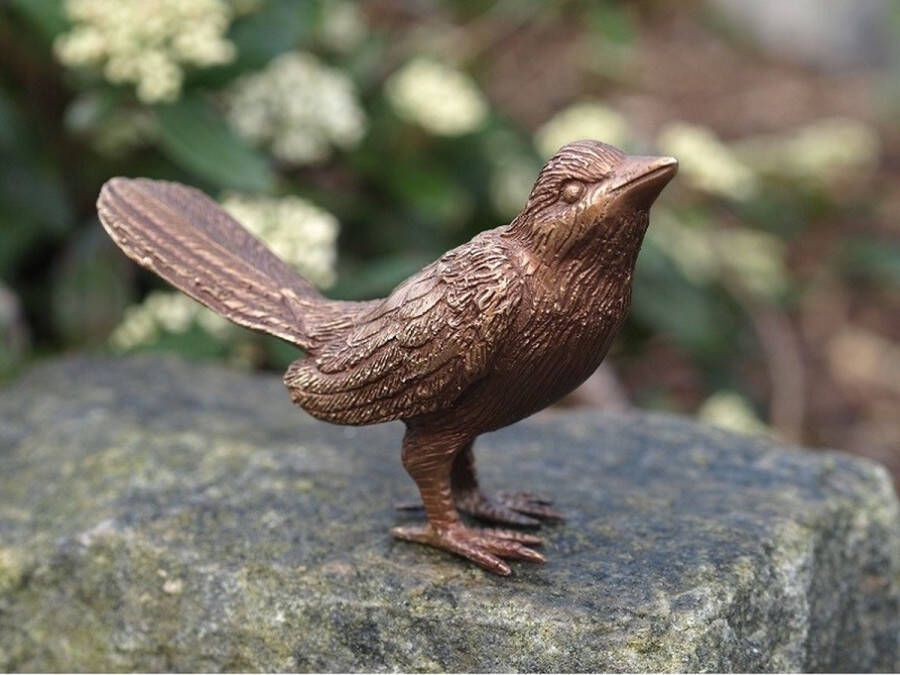 Non Branded Vogelbeeldje brons bronzen tuinbeeld van een vogeltje stijlvolle deco