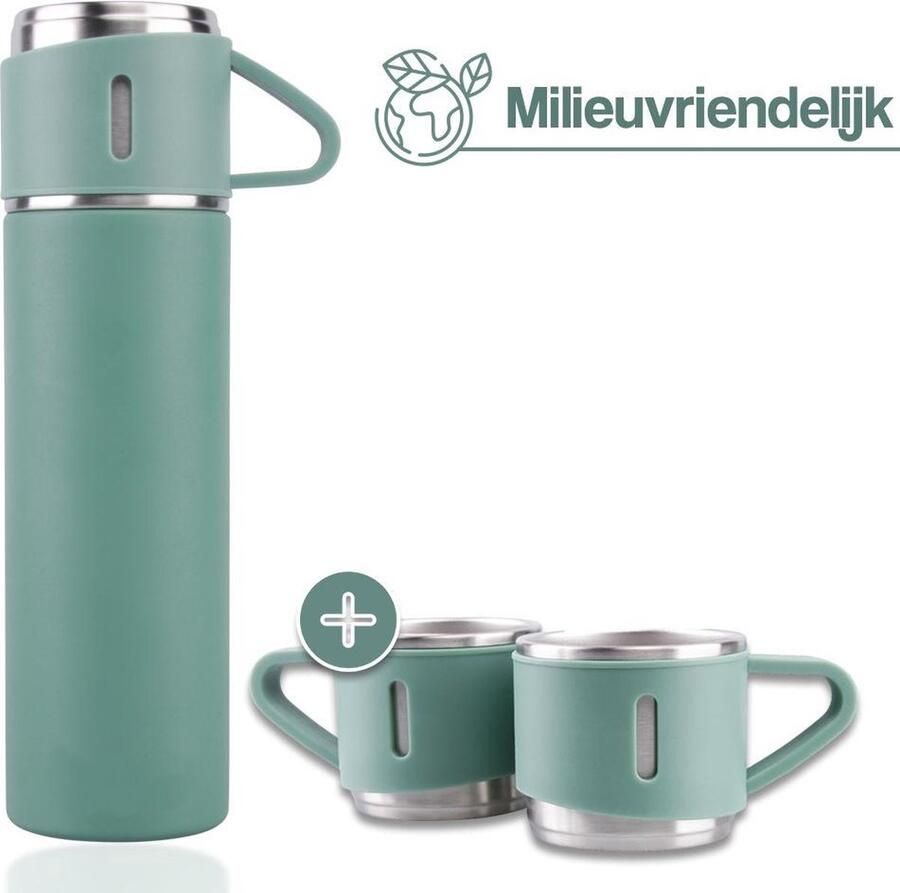 Non Merk Thermosfles 0 5L incl. 3 Bekers – Thermoskan geschikt voor Warme en Koude Dranken – Duurzame RVS Isoleerfles – Vaatwasser Vriendelijke Thermosbeker