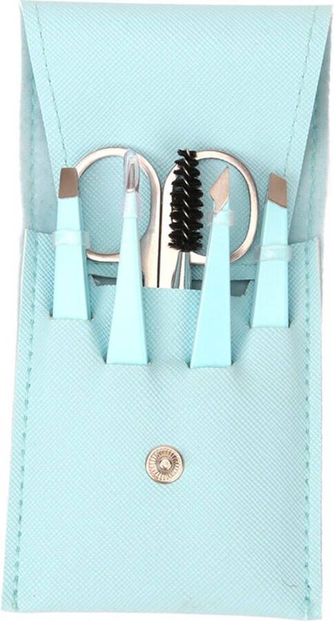 Cloud Prime Pincet wenkbrauw trimmer set 6-delig met 4 epileer pincetten 1 wenkbrauw borstel en 1 wenkbrauw schaartje in leren hoesje – Blauw