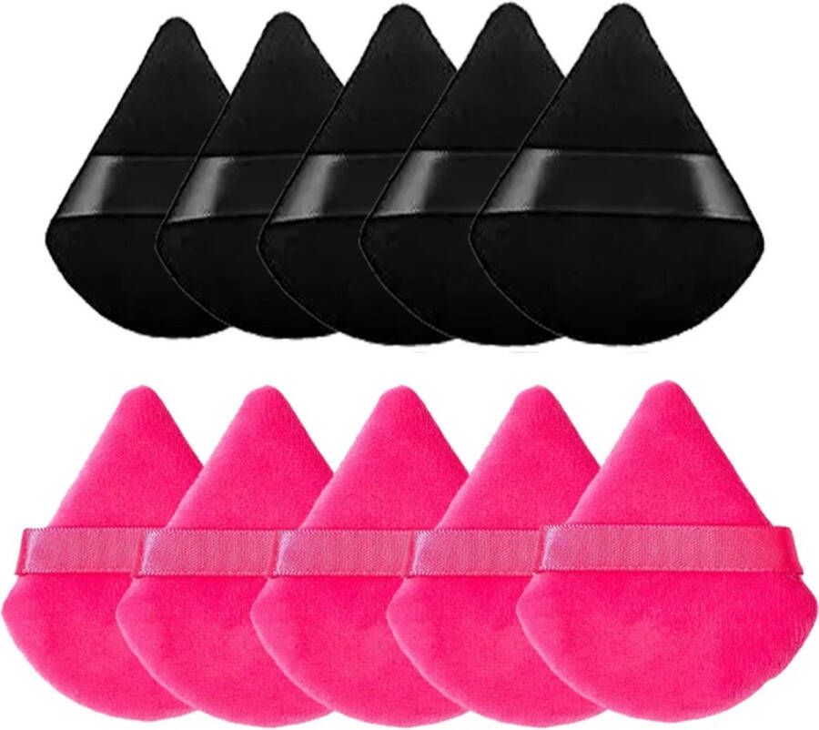 Non Merk Powder Puff Make-up Sponsje Beauty Blender Poederspons Powder Puff Driehoek 10 stuks Roze en Zwart