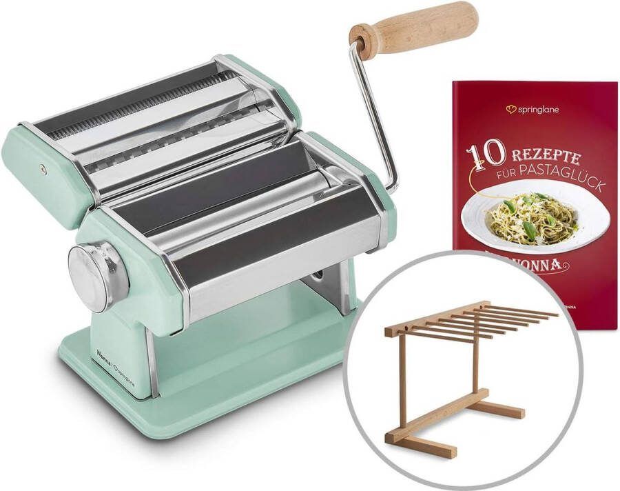 Nonna Handmatige pastamachine roestvrij staal inclusief receptenboekje pastadroger en 3 snijopzetstukken voor spaghetti lasagne tagliatelle mint