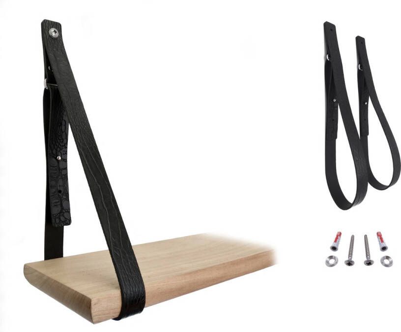 NOOBLU Leren plankdragers SHELV CROCO zwart Verstelbaar Set van 2