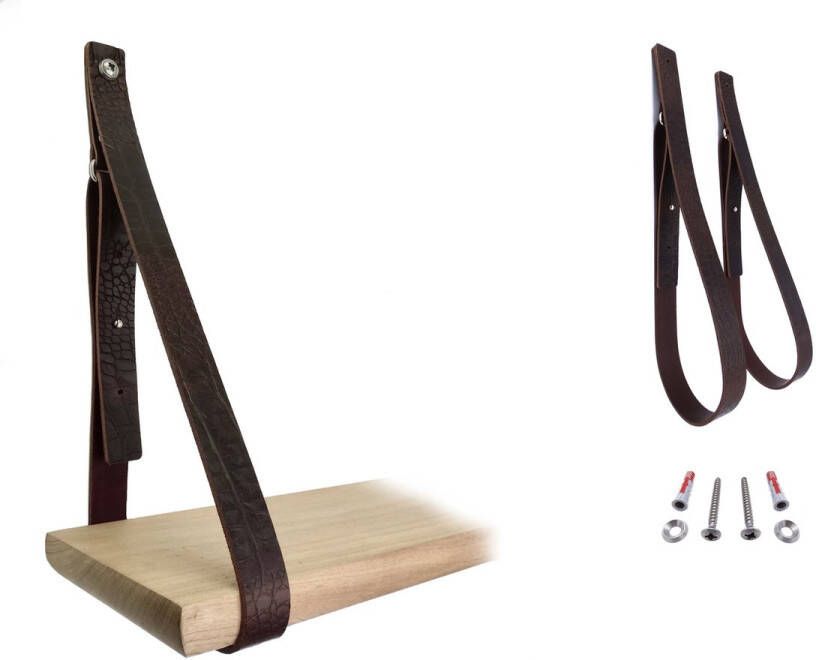 NOOBLU Leren plankdragers SHELV CROCO bruin Verstelbaar Set van 2