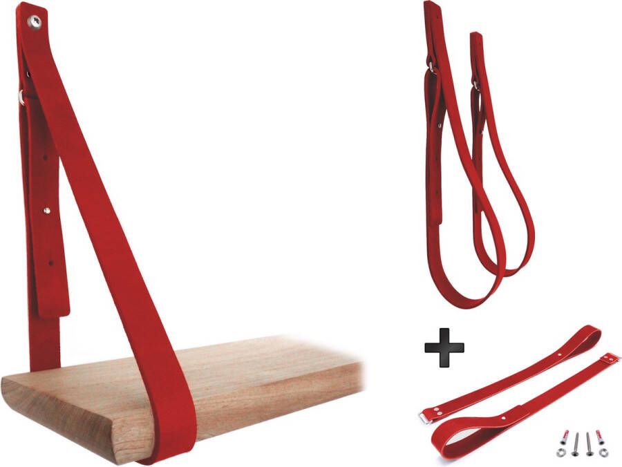 NOOBLU leren plankdragers SHELV+ met extra extenders – Donkerrood leer – Set van 2 dragers + verlengstukken