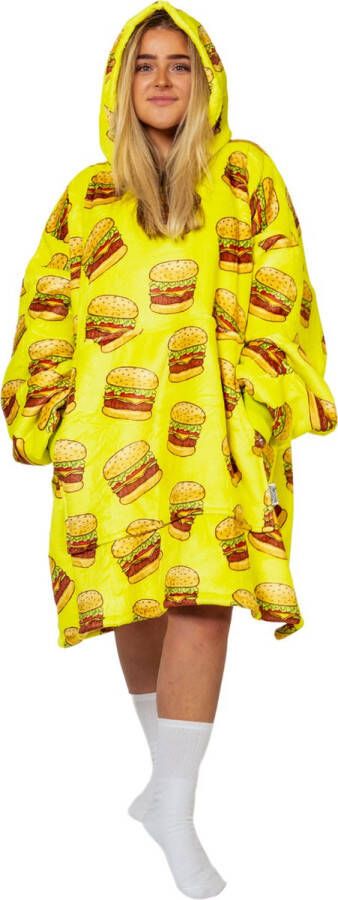 Noony Comfort Wear Noony Hamburger oversized hoodie deken plaids met mouwen fleece deken met mouwen ultrazachte binnenkant hoodie blanket snuggie one size fits all oodie