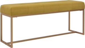 Nord Blanc Bankje fluweel mosterdkleurig ijzeren frame fluwelen stof modern met knopen knoopjes comfortabel duurzaam goud elegant 120 x 36 x 51 cm (B x D x H)