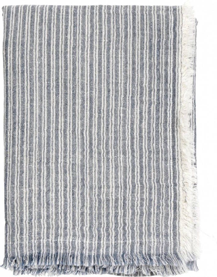 Nordal plaid Blauw wit met franjes 160 130 cm