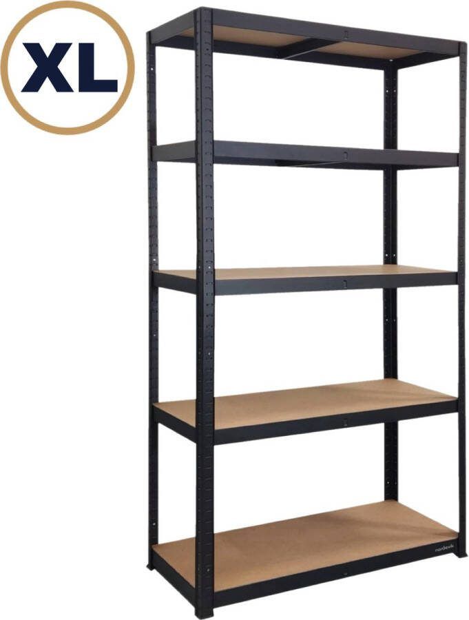 Nordevik Metalen Stellingkast XL Zwart 180x120x40cm 5 planken Extra Sterk Opbergrek 875kg draagkracht 175kg per plank