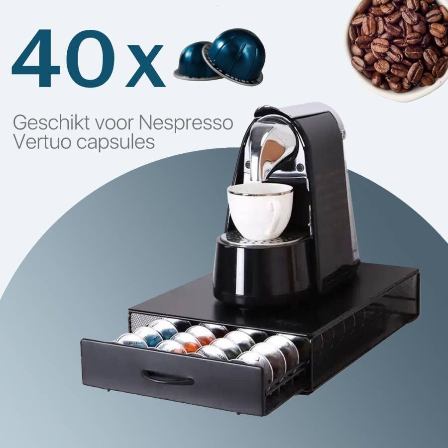 NÖRDIC VertuoLine Capsulehouder met uitschuifbare lade 40 Capsules Geschikt voor Vertuo Cups 42x28x8.5cm