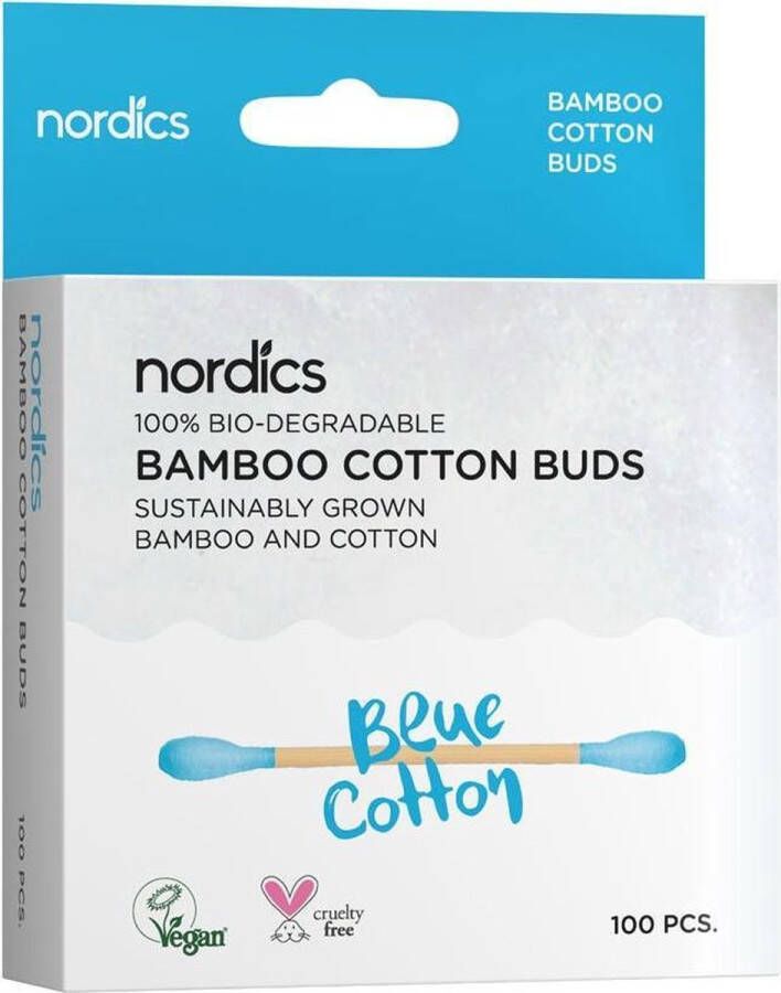 Nordics Oral Care Nordics Wattenstaafjes Afbreekbaar Bamboe katoen Blauw 100 Stuks