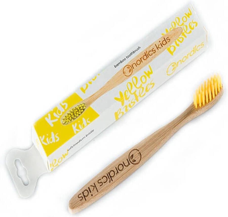 Babydrogist nl Nordics tandenborstel junior 17 cm bamboe nylon bruin geel