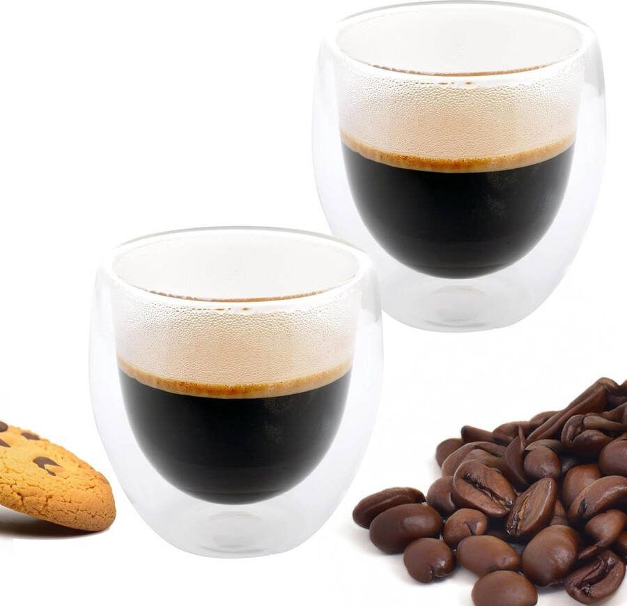 NORDIC SCHILLER Dubbelwandige theeglazen koffieglazen Cappuccino glazen Warme en koude dranken koffietassen dubbelwandig 250 ML Set van 2