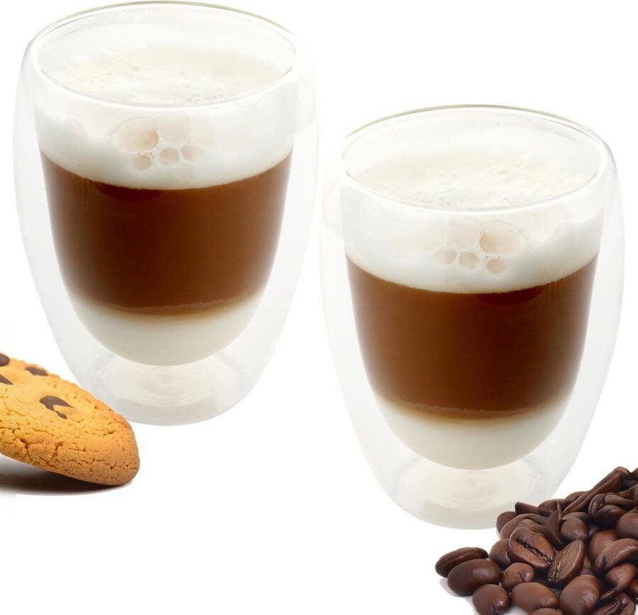 NORDIC SCHILLER Dubbelwandige theeglazen koffieglazen Cappuccino glazen Warme en koude dranken koffietassen dubbelwandig 350 ML Set van 2