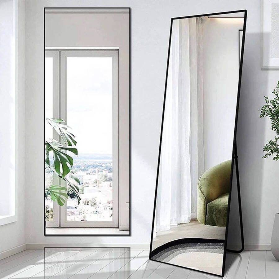 Nordic Style Rechthoekige spiegel 180x80cm Zwart Passpiegel Grote spiegel Rechte spiegel zwart Wandspiegel Staande spiegel