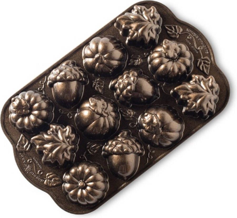 Nordic Ware Bakvorm Autumn Delight Cakelet Pan Fall Harvest Bronze