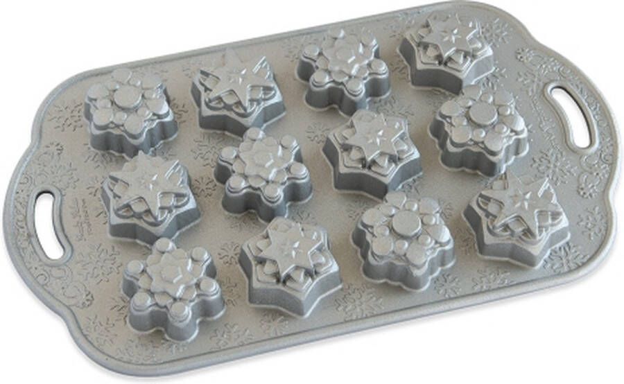 Nordic Ware Bakvorm Frosty Flakes Cakelet Pan Sparkling Silver Holiday