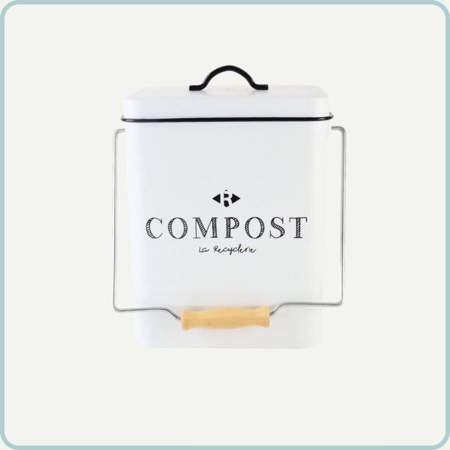 NORDIX Compost Prullenbakje GFT Afvalbakje Aanrecht Keuken Compostemmer Met Deksel Met Filter Wit 5L Metaal