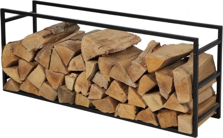Nordix Houtrek Haardhout Opslag Binnen en Buiten Brandhout Rek Zwart 100x25x40cm