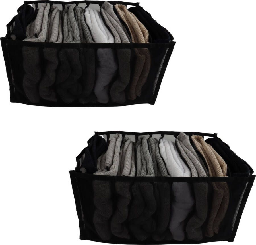 Nordix Kledingkast organizer Opbergsysteem Broeken Lade Organizer Lade Organizer 9 Vakken Zwart 2 stuks Ordenen