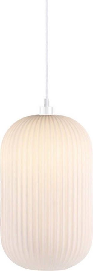 Nordlux Milford hanglamp ribbel glas Ø20 cm E27 in hoogte verstelbaar wit