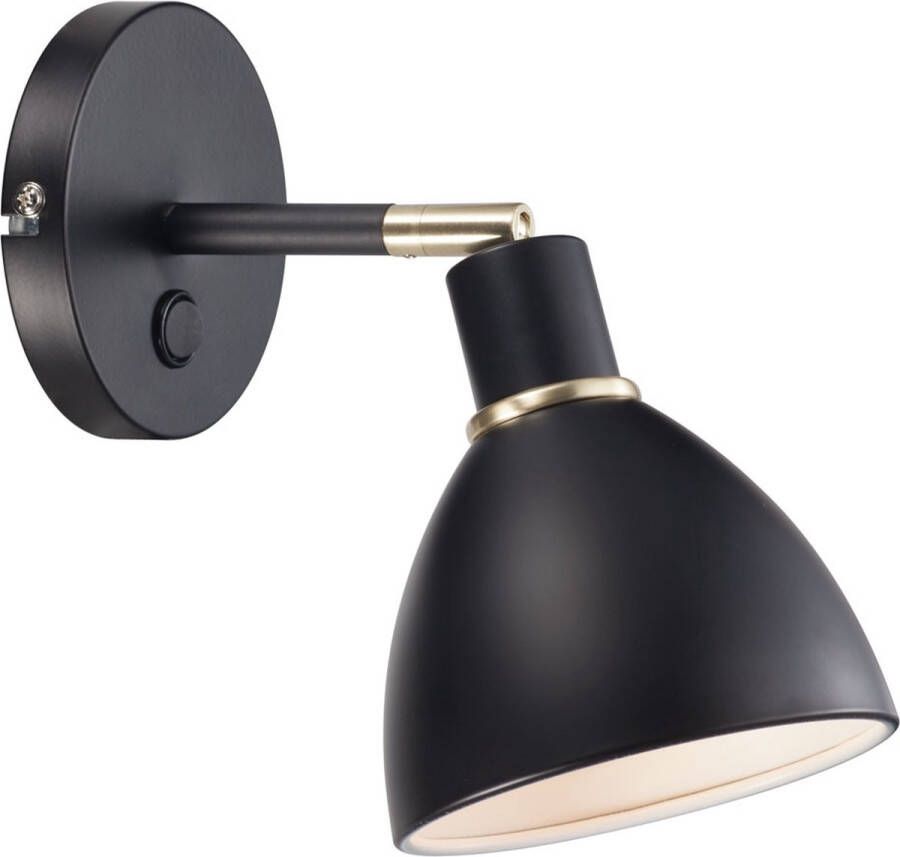 Nordlux Ray wandlamp draai- en kantelbaar kap Ø12 cm E14 zwart met goud