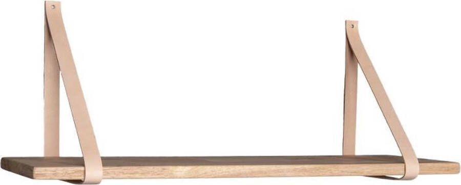 Hioshop Foyle wandplank 80x20 cm naturel olie leren riemen bruin.