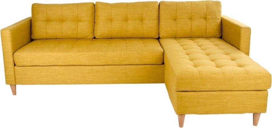 Hioshop Marino 3-zitsbank met chaise longue links stof kerriegeel.