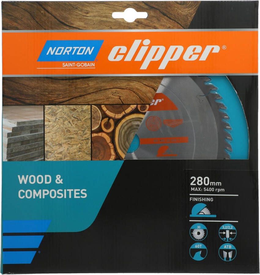 Norton Clipper Hout en Composiet Verstekzaagblad ATB Neg 250mm 24 tanden Voor Afkortzagen