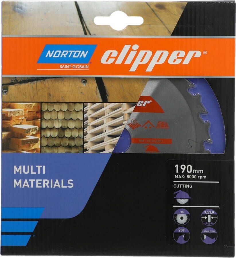 Norton Clipper Multi Materials Cirkelzaagblad 190mm 20 tanden Voor Cirkelzagen
