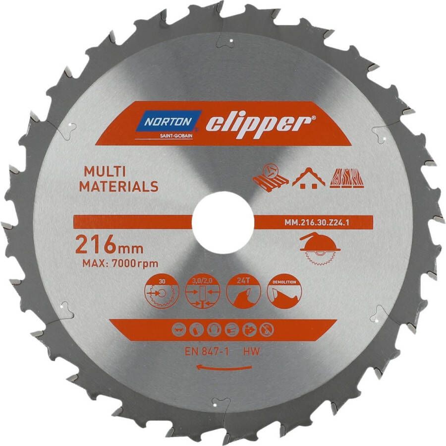 Norton Clipper Multi Materials Cirkelzaagblad 216mm 24 tanden Voor Cirkelzagen