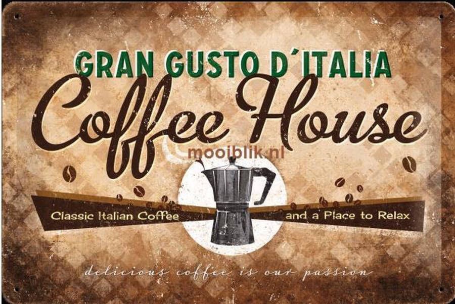 Nostalgic Art Merchandising Coffee House Metalen wandbord in reliëf 20x30 cm