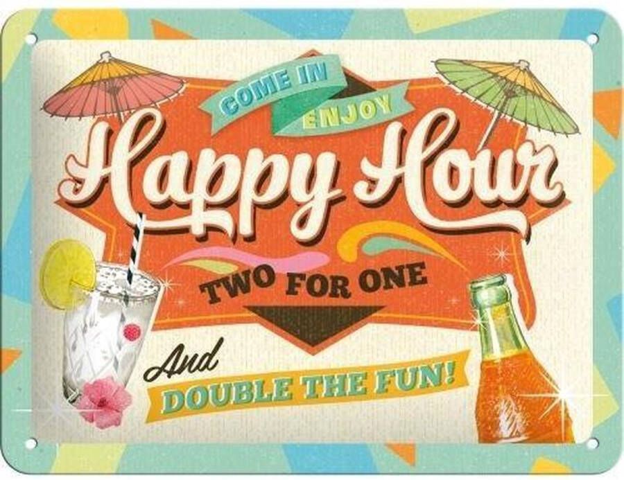 Nostalgic Art Merchandising Happy Hour Cocktail Wandbord Metaal 15 x 20 cm