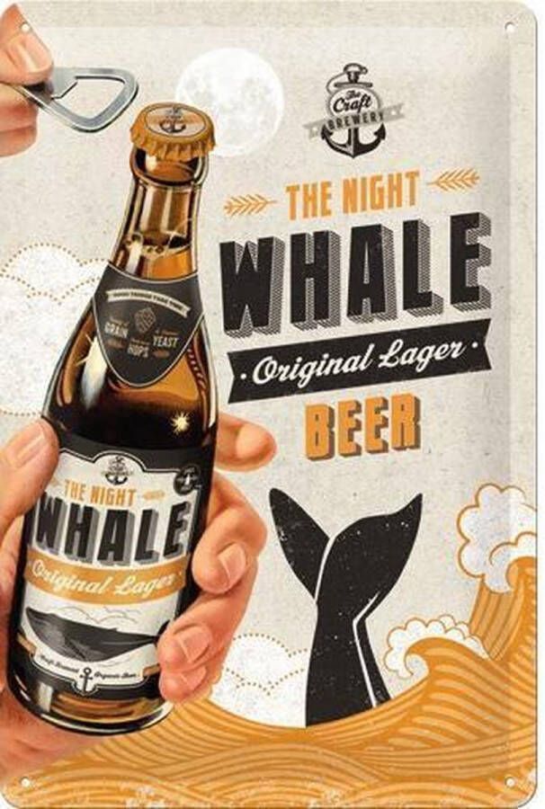 Nostalgic Art Merchandising The Night Whale Beer Metalen wandbord in reliëf 20x30 cm.