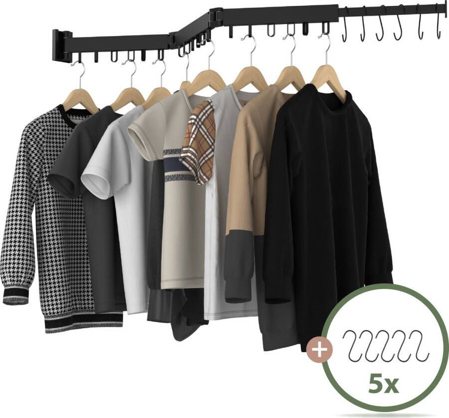 Noswo Droogrek Uitschuifbaar Incl. 5 ophanghaken Wanddroogrek Wasrek Droogrek Muur Droogrek Hangend Wasrek Muur Wasrek Hangend Inklapbaar Zwart