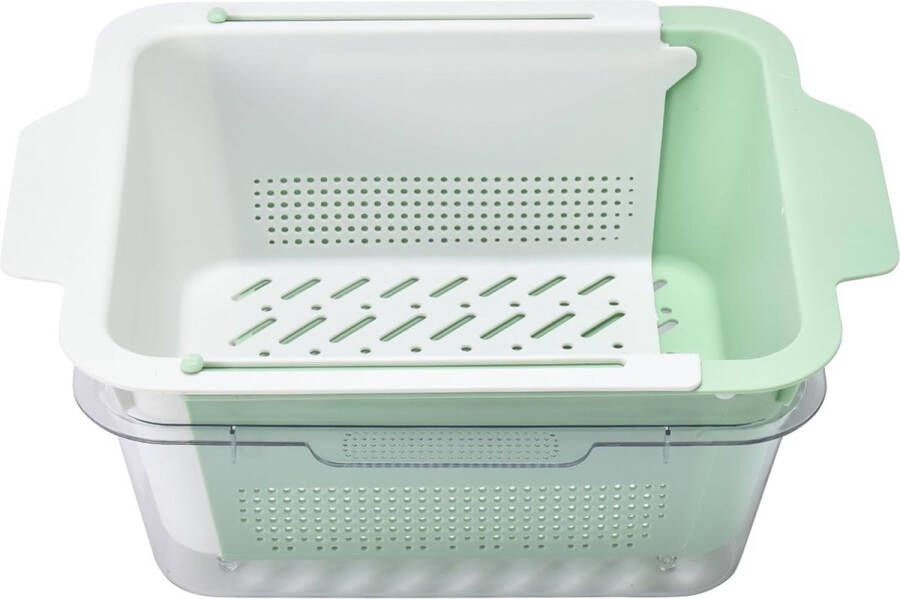 Nourished Essentials Keuken Uitschuifbare Plastic Zeef voor Pasta Aardappelen Bonen Broccoli Salade en Groenten Ruimtebesparend Gemakkelijk op te bergen en te gebruiken Grijs Groen