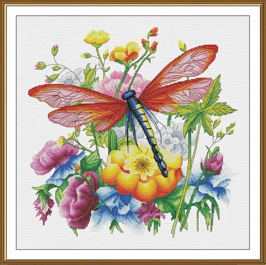 Nova Sloboda Borduurpakket Multicolored dragonfly Gekleurde Libelle