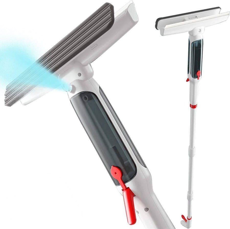 Novabeau 4-in-1 Raamwisser met Telescoopsteel en Spray functie– Raamtrekker – Raamwasser – Ruitenreiniger Incl. Reinigingsborstel voor Voegen en Vensters – Groefreiniger