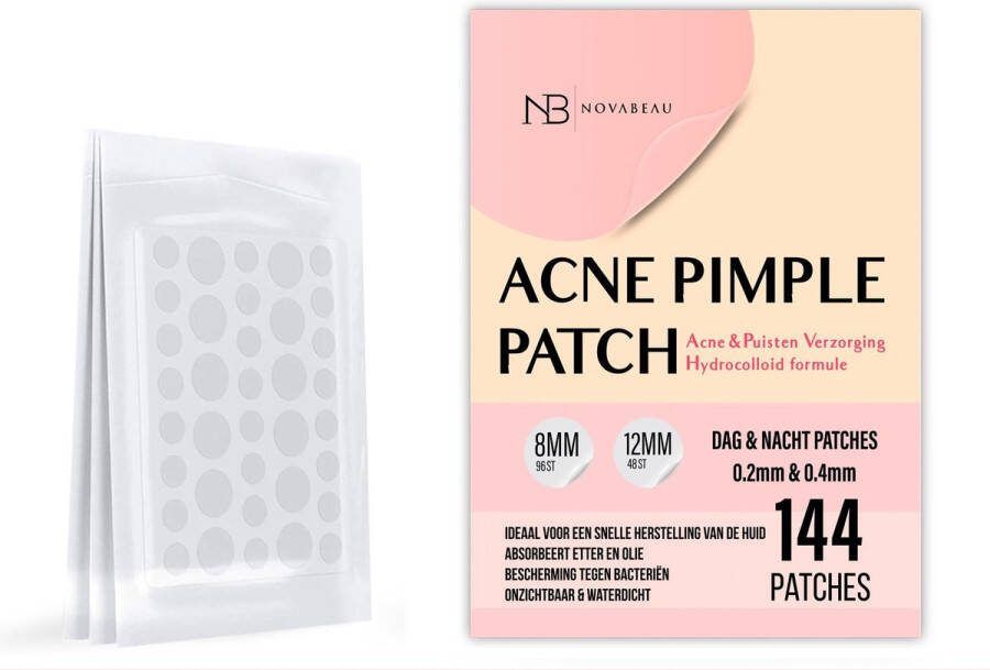 Novabeau Acne Patches voor Dag en Nacht Puisten Verwijderaar Huidreiniger 144 Stuks in 2 Formaten Pukkel Pleister Pimple Patch die Onzuiverheden Absorbeert Acneverzorging