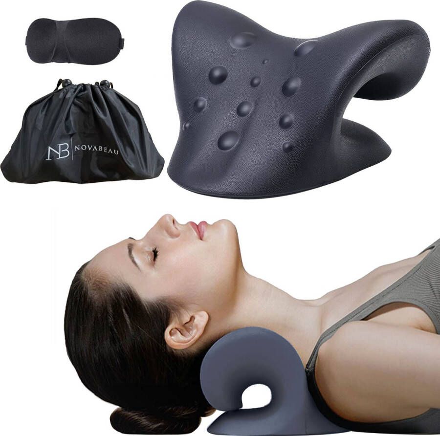 Novabeau Professionele Nekkussen – Rugstretcher Nekstretcher voor Nekmassage – Massagekussen voor Nektractie Massage Kussen tegen Nekpijn – Incl. Opbergtas en Slaapmasker