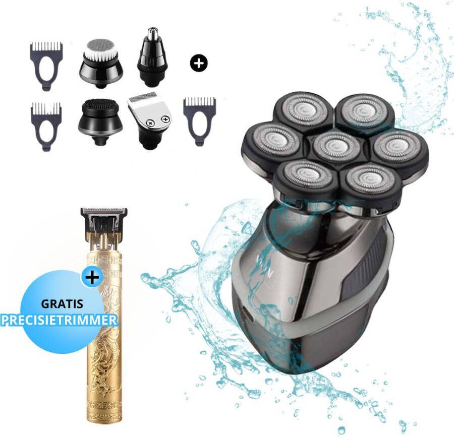 Novani 7D 6 in 1 Scheerapparaat Head Shaver Trimmer Neustrimmer Oortrimmer Precisietrimmer Gezichtsmassage Tondeuse Skull Sharp Skull Shaver Nat & Droog Elektrisch